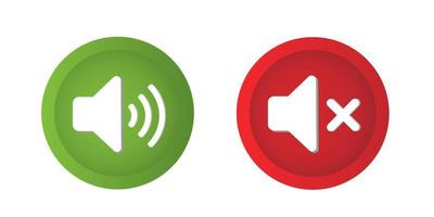 conjunto de iconos de símbolo verde y rojo del altavoz. icono de vector de sonido volumen del altavoz, botón de volumen de audio.