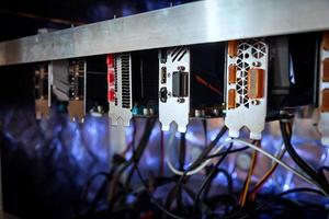 Close-up equipment for mining crypto-bitcoin, ether. Video cards, motherboards photo
