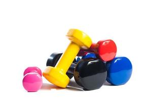 multi-colored metal dumbbell photo