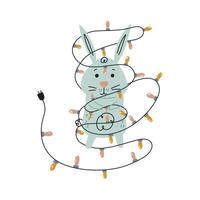 Rabbit in holiday garland on white background vector