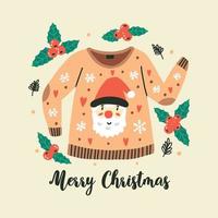 Ugly Sweaters party print with greeting lettering Merry Christmas. Design element for greeting cards, banners, flyers and t shirts. Vector illustration