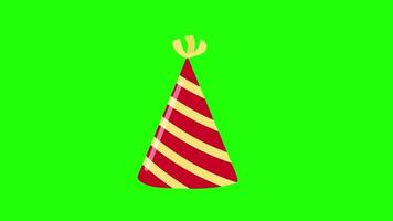 Happy Birthday Stripe Hat Hand Drawn Wiggle, Floating Icon on Green Background.