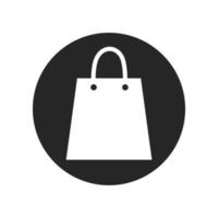 icono de bolsa de compras en el círculo negro sobre fondo blanco. vector