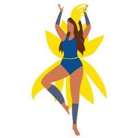 Beautiful Latin woman dancing in carnival costume with features. Vector illustration.