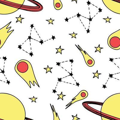 Seamless pattern with space elements on white background. Vector illustration.
