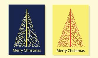 Set of post card for Christmas with Christmas tree in abstract hand draw style. Vector illustration.