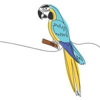 Hand draw parrot blue and yellow in line art style, one continues with color. Vector illustration.