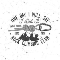 Vintage typography design with knot for quickly tying a climbing rope and carabiner. vector