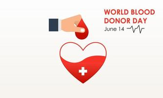 World blood donor day heart and blood drop concept poster vector