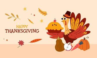 Happy thanksgiving background in flat design vector