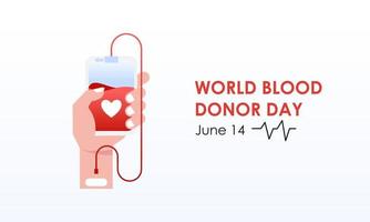 World blood donor day heart and blood drop concept poster vector