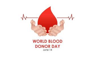 World blood donor day heart and blood drop concept poster vector