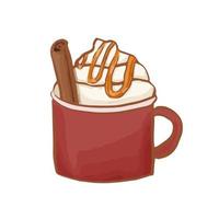 dibujado a mano linda ilustración de arte de clip aislado de taza roja acogedora con café con crema vector