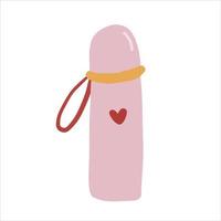 Hand-drawn cute isolated clip art illustration of pink thermos bottle vector