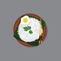 Asian rice bowl with egg vector