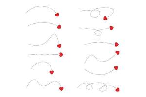 Set of dashed line heart arrows vector