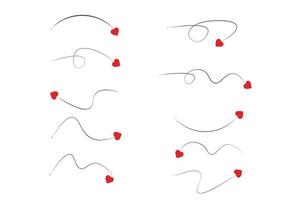 Set of dashed line heart arrows vector