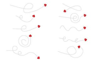 Set of dashed line heart arrows vector