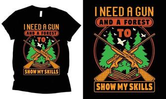 Necesito un arma y un bosque para mostrar mis habilidades en el diseño de camisetas para amantes de la caza. vector
