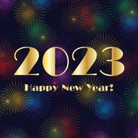 2023 gold happy new year with bright fireworks background pattern on black vector