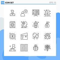 Modern 16 Line style icons Outline Symbols for general use Creative Line Icon Sign Isolated on White Background 16 Icons Pack Creative Black Icon vector background