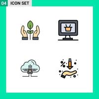 Group of 4 Filledline Flat Colors Signs and Symbols for conservation cloud energy cart arrows Editable Vector Design Elements