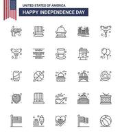 25 Line Signs for USA Independence Day tourism golden cake gate thanksgiving Editable USA Day Vector Design Elements