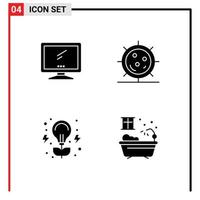 Pictogram Set of 4 Simple Solid Glyphs of computer medicine imac fitness energy Editable Vector Design Elements