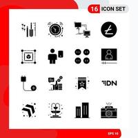 Creative Set of 16 Universal Glyph Icons isolated on White Background Creative Black Icon vector background