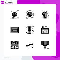 Modern Set of 9 Solid Glyphs and symbols such as temperature note goals file brain storming Editable Vector Design Elements