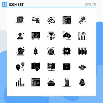 Pictogram Set of 25 Simple Solid Glyphs of develop browser study table app engagment ring Editable Vector Design Elements