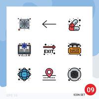 Modern Set of 9 Filledline Flat Colors and symbols such as info leave medicines fire exit update Editable Vector Design Elements