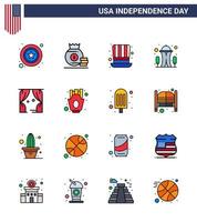 Happy Independence Day 16 Flat Filled Lines Icon Pack for Web and Print leisure space day needle building Editable USA Day Vector Design Elements