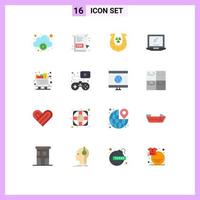 Modern Set of 16 Flat Colors and symbols such as groceries cart horseshoe laptop device Editable Pack of Creative Vector Design Elements