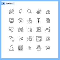 Group of 25 Lines Signs and Symbols for profile dancer magnifier avatar gears Editable Vector Design Elements