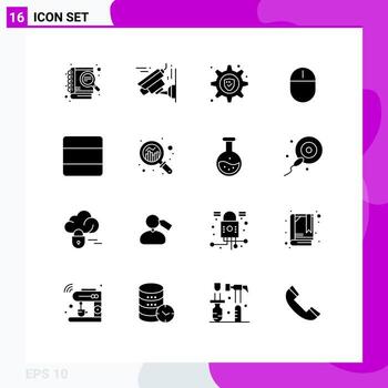 Universal Icon Symbols Group of 16 Modern Solid Glyphs of stack grid security mouse gadget Editable Vector Design Elements