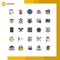 grupo de 25 signos y símbolos de colores planos de línea rellena para reanudar elementos de diseño de vectores editables multimedia de negocios de etiquetas de competidores