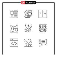 Mobile Interface Outline Set of 9 Pictograms of label emarketing furniture emailing email campaign Editable Vector Design Elements