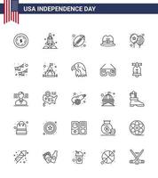 25 USA Line Signs Independence Day Celebration Symbols of day balloons ball american hat Editable USA Day Vector Design Elements