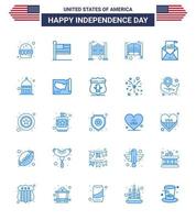 Pack of 25 USA Independence Day Celebration Blues Signs and 4th July Symbols such as email day door saloon bar Editable USA Day Vector Design Elements