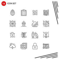 16 User Interface Outline Pack of modern Signs and Symbols of setting gear service energy popup Editable Vector Design Elements