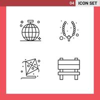 Line Pack of 4 Universal Symbols of ball kite disco christian hobby Editable Vector Design Elements