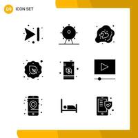 9 Icon Set Solid Style Icon Pack Glyph Symbols isolated on White Backgound for Responsive Website Designing Creative Black Icon vector background