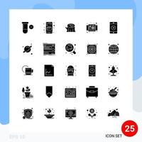 Set of 25 Vector Solid Glyphs on Grid for mobile product log ecommerce camera Editable Vector Design Elements