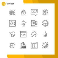 Modern Set of 16 Outlines Pictograph of cleaner layout credit gauge sms Editable Vector Design Elements