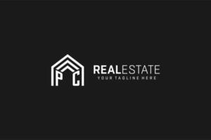Letter PC house roof shape logo, creative real estate monogram logo style vector