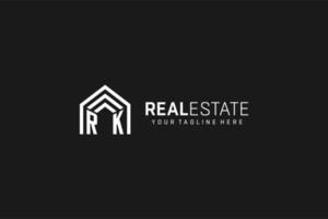 logotipo de forma de techo de casa de letra rk, estilo de logotipo de monograma inmobiliario creativo vector