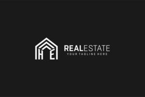 Letter HE house roof shape logo, creative real estate monogram logo style vector