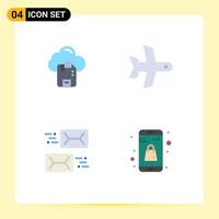 Modern Set of 4 Flat Icons Pictograph of cloud communication server transport letter Editable Vector Design Elements