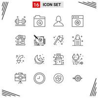 16 iconos estilo de línea basados en cuadrícula símbolos de esquema creativos para el diseño de sitios web signos de icono de línea simple aislados en fondo blanco 16 conjunto de iconos fondo de vector de icono negro creativo